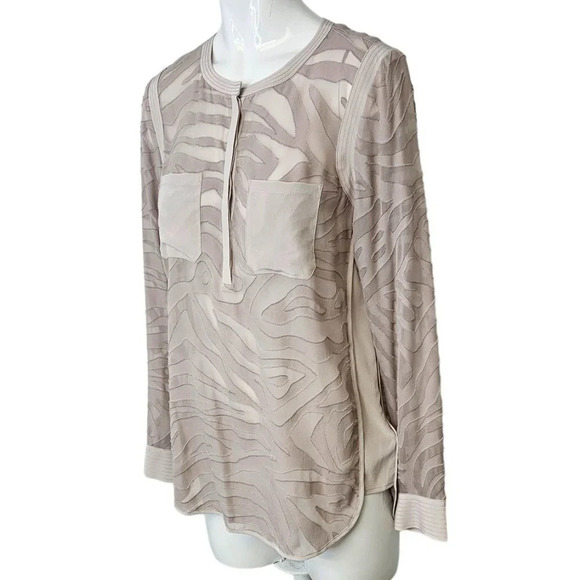Rebecca Taylor Liger Silk Blend Long Sleeve  Blouse Size 2 in Sleek - Picture 3 of 10